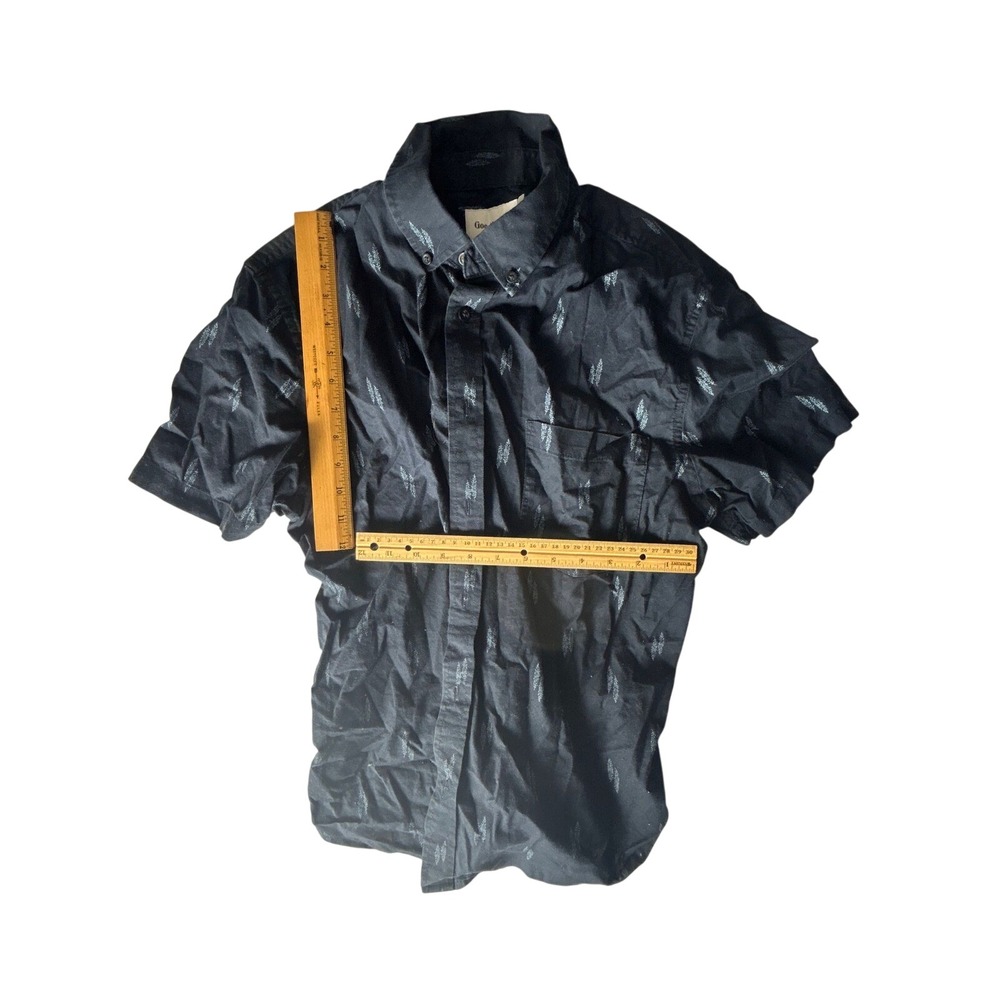 Chaps Mens Button Down Shirt Feather Print‎ Navy Blue Casual Short Sleeve